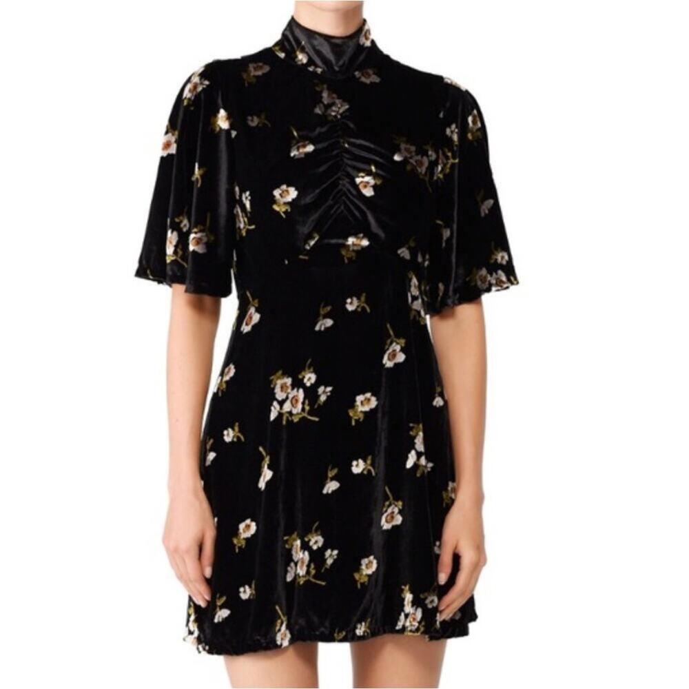 FREE PEOPLE Be My Baby Luxe Velvet Floral Mock Neck Vintage Mini Dress Size 2/XS - Picture 7 of 13